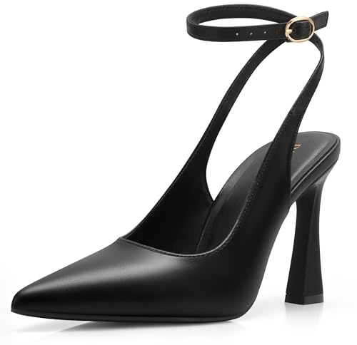PARTY Womens Pointed Closed Toe Heels Stiletto Slingback High Heel for Women Dressy Pumps for Wedding and Office Work or Going Out,Black PU-7.5