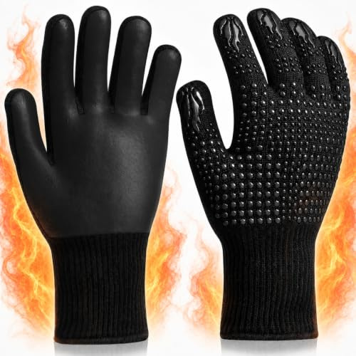 FITFETS Grillhandschuhe (Hitzebeständig), Ofenhandschuhe, rutschfeste Silikon - Feuerfeste Handschuhe, BBQ Handschuhe, Küchenkochhandschuhe