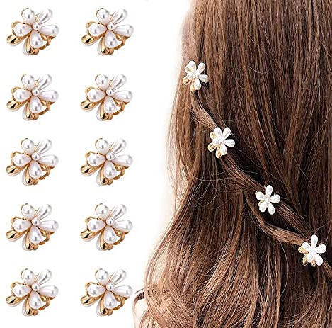 UCLEVER 20 mini fermagli per capelli con perle, piccoli fermagli per capelli a forma di fiore, antiscivolo, per donne e ragazze (bianco)