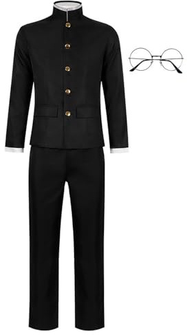Zhongkaihua Okarun/Takakura Ken - Disfraz de anime para hombre, uniforme escolar, chaqueta negra y pantalones, conjuntos completos con peluca y lentes para Halloween, carnaval