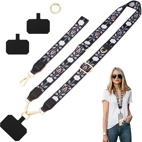 ONEKERUN Universelle Cordon Telephone Portable Dragonne Telephone Cou et Poignet Cordon Coque Téléphone Bandoulière Réglable avec 2 Patchs pour Smartphones Appareil photo