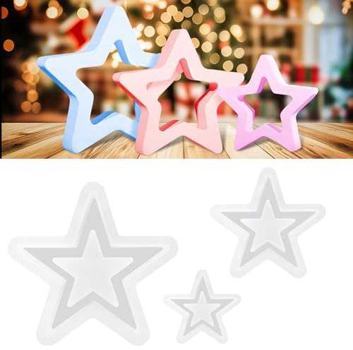 3 Stück Silikonformen Gießformen Weihnachten, Gießformen Silikon Sterne, Gussformen für Gips, Epoxidharz Formen, Gießform für die DIY Duftkerzenherstellung