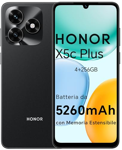 HONOR X5c Plus Smartphone Dual SIM NFC, 5260mAh Batterie, 4+256GB, 6.74 Pouces 90 Hzécran Confort Téléphone, Caméra 50 mégapixels, Android 15, MicroSD 1 to Extensible, Midnight Black