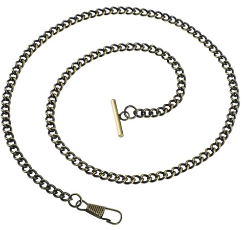 SAFIGLE Vintage Taschenuhrkette aus Metall mit T bar Schnalle Antike Bronzefarbene Uhrenkette für Herren und Damen Vielseitige Gürtel Schlüsselanhänger Dekoration