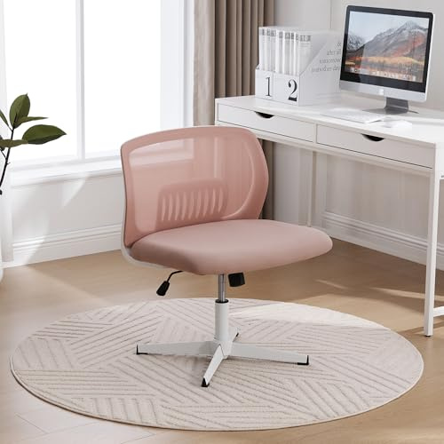 FammyLoft Bürostuhl Ohne Armlehnen mit Breiten Polstern, Höhenverstellbar Schreibtischstuhl Ohne Rollen, 360° Drehstuhl Büro mit Gekreuzten Beinen, Rosa