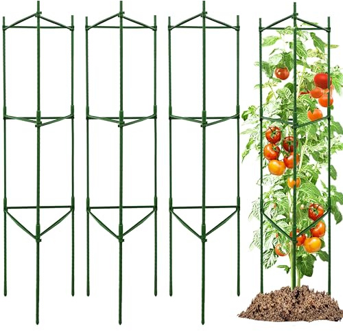 Tomaten Rankhilfe 4 Stück,120cm Verstellbarer Tomatenturm,Stabiler Dreieckiger Tomatenkäfig aus Kunststoffbeschichtetem Stahl,Pflanzständer für Hochbeet,Tomaten,Gurken & Kletterpflanzen