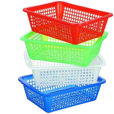 NUOBESTY Cesta para Escurrir Verduras Rectangular 4 Piezas Orificios de Drenaje, Fácil de Limpiar y Almacenar para Cocina y Despensa