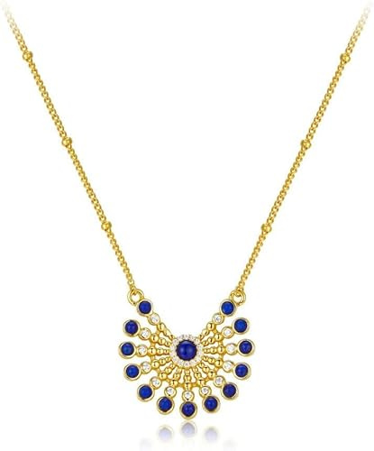 Silverhalsband, Halsband För Kvinnor Elegant Zircon Natural Lapis Luli Pendant Vintage Etniska Halsband Smycken Flickor