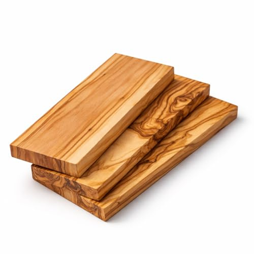 Holzblöcke aus Olivenholz, 3er-Set, 5 x 15 x 1 cm, rohes Holz zum Schnitzen, CNC, Gravieren, Brandmalerei und Basteln – ideal für Griffe Messer und Handwerk