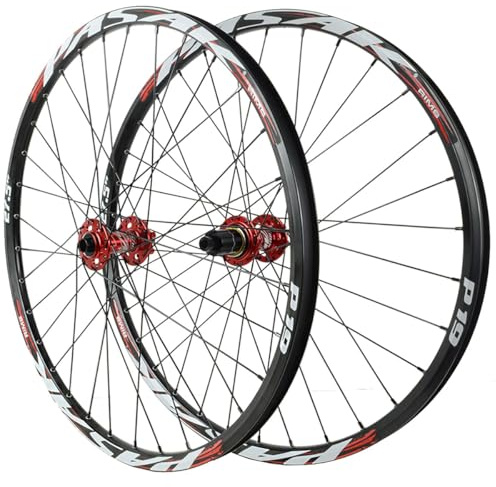 QUYCOIU 26/27,5/29-tums Mountainbikehjul Skivbroms 32 Hål Genomgående Axel F12*100/R12*142 Mm XC/AM-hjulsats Fälg I Aluminiumlegering Fram-/bakhjul För 7–12-växlad Kassett(Red,29in)