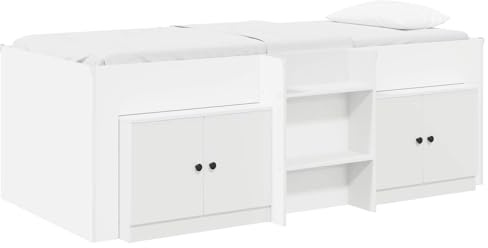 QJBSAVVA Loft Bettgestell mit Schrank und Leiter 193x96x68,5 cm Hochbett Weiß Holzwerkstoff Bettanlage für kleine Räume und minimalistische Schlafzimmer passend für 75x190 cm Matratze