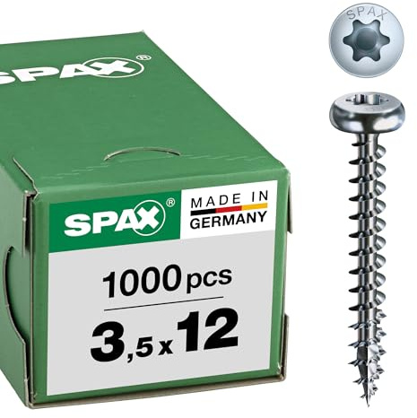 SPAX Vis universelle 3,5 x 12 mm, 1000 pièces, T-STAR plus, tête ronde, filetage total, 4CUT, WIROX A9J, 0201010350125