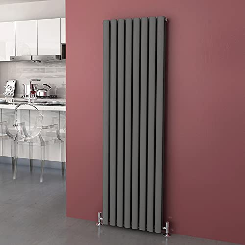 ELEGANT 1600 x 480 mm Modern Vertical Column Designer Radiator Anthracite Oval Double Panel Radiator Heater | Designer Flat Panel Central Heater with Rapid Heating for Living Room, Hallway, Bedroom