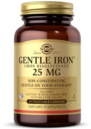 Solgar Gentle Iron (Iron Bisglycinate) 25 mg - 90 Vegetable Capsules - Non-Constipating, Gentle on Your Stomach - Gluten Free - 90 Servings