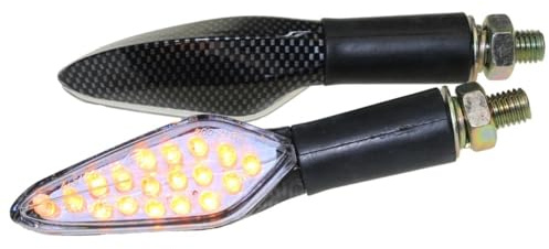 Citomerx Motorrad Mini Blinker LED Shower carbon klar E-geprüft M10 | Passend für Honda CB Kawasaki KLR KMX Suzuki GN GS GSX Yamaha DT XJ XT 125 500 600 vorne hinten