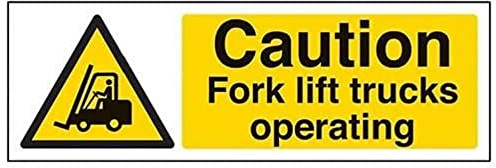 VSafety Warnschild mit Aufschrift „Caution Fork Lift Trucks“ (englische Version), Querformat, 300 mm x 100 mm, 2 mm Hartkunststoff