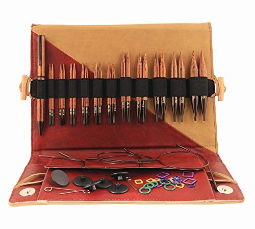 KnitPro Ginger Lot d'aiguilles à tricoter interchangeables, 11 paires, 2 câbles de 40 cm et 50 cm, embouts, clés de câble, marqueurs de points, guide-tableau, stylo, coffret cadeau à tricoter