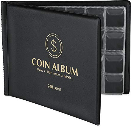 MUROAD Album de Collection pour 240 Pièces de Monnaie, Convient pour Diamètre Inférieur à 3cm, Livre Pieces de Monnaie Collection (Noir)