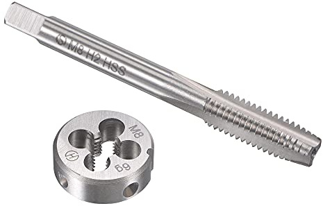 sourcing map M8 x 1,25 mm Juego de roscas métricas y troqueles, rosca de máquina con troquel de rosca redonda, kit de grifo y troquel para reparación de rosca de tornillo de tuerca