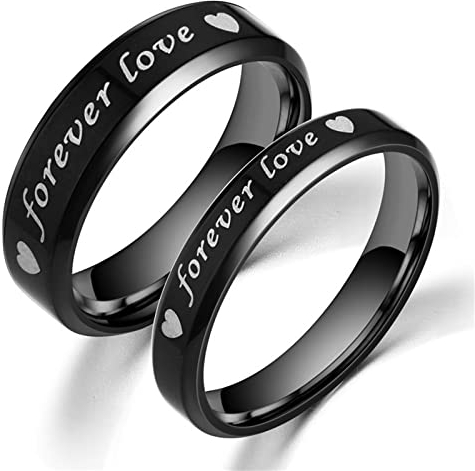 Aotiwe Paar Partnerringe Schwarz Ringe Für Immer Liebe Herz, Rostfreier Stahl Damen 54 (17.2) & Herren 60 (19.1)