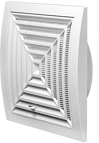 White Air Vent Grille - 190mm x 190mm - with 125mm Flange and Adjustable Shutter and Fitting Frame – Ventilation Duct Cover.