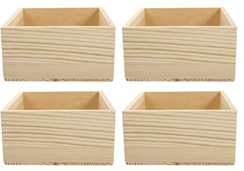 Rustikale Holzkisten, unbehandeltes Gehäuse: Holzkiste zum Basteln, Heimdekoration und Tafelaufsatz, Boxen für Tisch, 4 Stück, 15 x 15 x 7 cm 2 cm