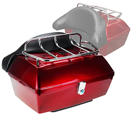 WHYUNM26 48L Motorrad Kofferraum Aufbewahrungsbox Verdicktes Heckgepäck Tourkoffer Werkzeugkasten mit Rückenlehnenpolster Motorrad Roller Universal,Red