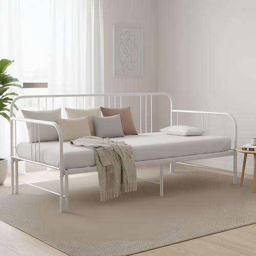 Canditree Metall Tagesbett Bettsofa Ausziehbares Bett Metallbett Ausziehbett Couchbett Für Schlafzimmer, Wohnzimmer (Weiß)