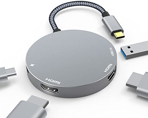 baolongking Adaptador USB C a HDMI dual, tipo C/Thunderbolt 3 a 4K adaptador de monitor dual, 4 en 1 USB C a HDMI con 2 puertos HDMI, puerto USB 3.0, dispositivos USB-C compatibles