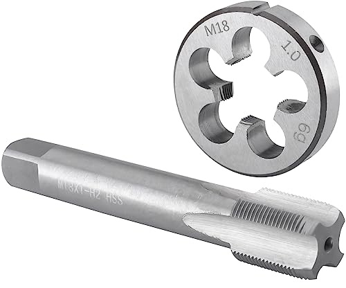 Burkit M18 x 1 Gewindebohrer und Schneideisen Set Rechtshänder, M18 x 1,0 Maschinengewindebohrer und runde Schneideisen
