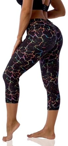 UIUO-UIPEU Capris Leggings with Pockets for Women 4 Way Stretch Running Workout Leggings Yoga Capris Girls Colorful Crack Large