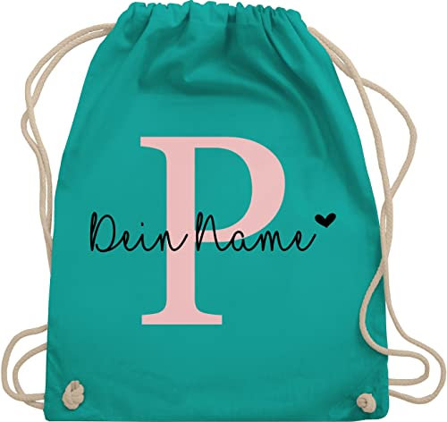 Turnbeutel Rucksack - Initialen - Buchstabe Anfangsbuchstabe - Unisize - Türkis - sportbeutel mädchen name schulkind beutel buchstaben p stoffbeutel turnsack kindergarten personalisierte