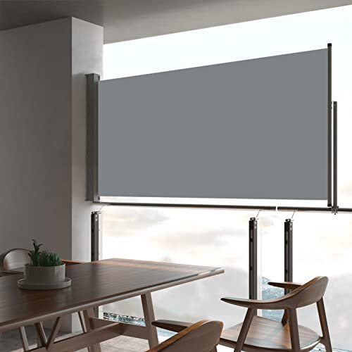 Yolola Ausziehbare Seitenmarkise Terrasse Seitenrollo Senkrechtmarkise Garten Sichtschutz Grau 80 x 300 cm Balkonsichtschutz Vertikalmarkise Außen Markise Für Balkon