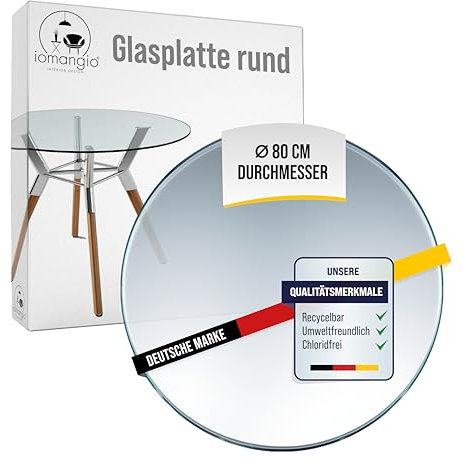 iomangio® Glasplatte Rund Ø 80 cm | transparente Tischplatte aus gehärtetem ESG-Sicherheitsglas | 8 mm dick – Ideal für DIY-Projekte, Glastische und als Kamin Glasplatte