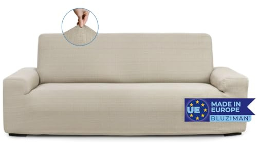 BLUZIMAN® Elastischer Sofabezug 4-Sitzer - Oeko-TEX Zertifizierter, Hochwertige Couch Überzug, rutschfeste Sesselüberwurf, Universal Passform, Jacquard-Stoff (Leinen)