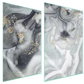 TMK ArtDeko Herdabdeckplatten 2 Teilig 2x35x52 cm Ceranfeldabdeckung Küche Induktion Herdschutz Spritzschutz Glasplatte Schneidebrett, Marmor