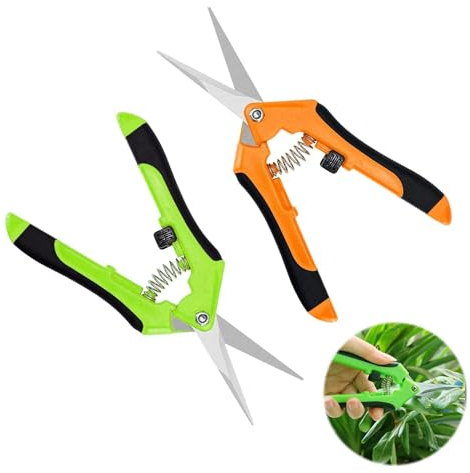 ChAusa 2 Piezas Tijeras Podar, Podadoras de Jardín, Tijeras de Podar Pequeñas, Tijeras Jardineria Acero Inoxidable, Adecuado para Plantas Bonsái, Flores, Frutas, Rosas (Verde y Naranja)