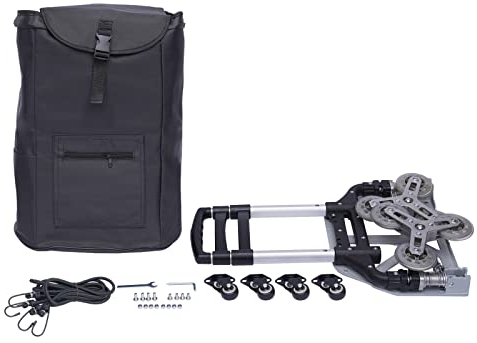 KEESUNG Klappbarer Treppensteiger, Aluminium Treppensteiger Sackkarre 6 Räd Stufen-Sackkarre höhenverstellbarer Griff für Treppensackkarre, Maximale Gewicht Von 165lbs, Schwarz