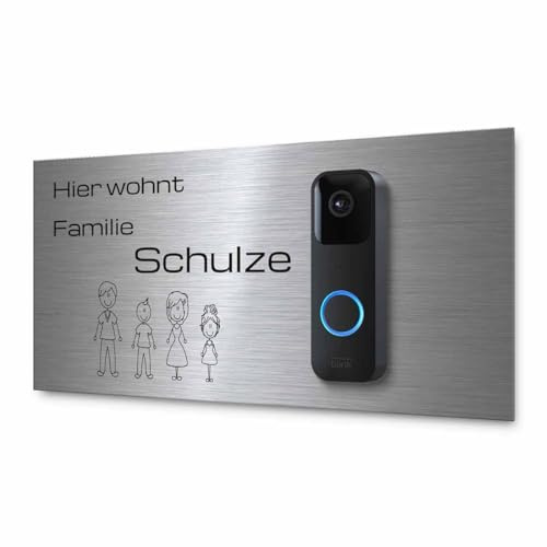 Hochwertiges Klingelschild für Blink Video Türklingel - personalisiertes Türschild Namensschild aus Edelstahl mit Gravur | kompatibel mit Blink Klingel 1. Generation - hochwertiges Funkklingel Zubehör