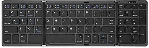 Portable Three Folding Bluetooth Keyboard Wireless Foldable Keypad For iOS Android Windows ipad Tablet With Numeric Keypad (Black)