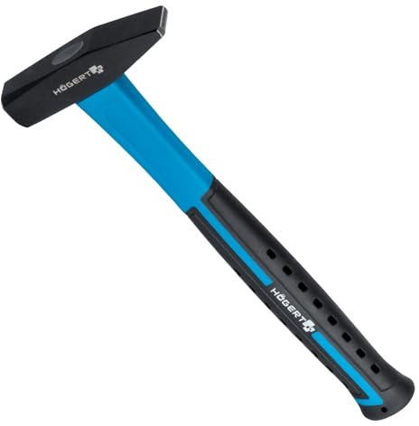 Professioneller Hochleistungs- Schlosserhammer 300gr. mit Fiberglas- Griff | C45 Kohlenstoffstahl | Vibrationsdämpfender Hammer | DIN 1041 (Schlosserhammer 300g)