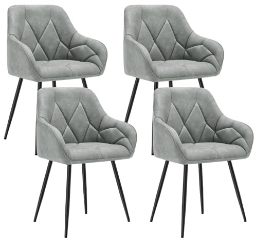WOLTU Esszimmerstühle 4er Set, für Esszimmer Wohnzimmer, ergonomische Küchenstühle gepolstert mit Armlehnen, Metallbeinen, Sitzfläche aus Vintage-Kunstleder,Grau