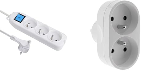 Electraline 32040 Bloc 3 Prises avec Interrupteur/fiche Plate 1,5 m Blanc & Multiprise 2 Prises pour façade - Biplite - 2x16A - Blanc - Zenitech