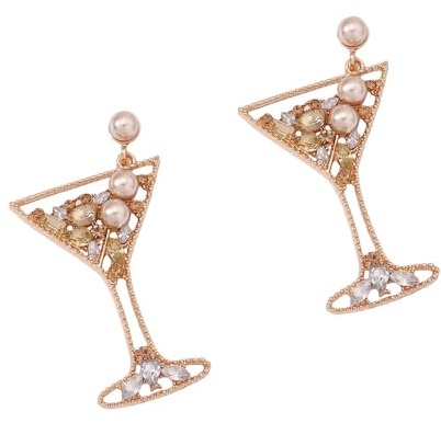 ZHOUMEIWENSP Charming Cocktail Earrings Champagne Earrings Beaded Martini Wine Glass Dangle Earrings Crystal Pearl Beaded Drop Earrings Party Celebration for Women Girls Jewelry Gifts, Metal,