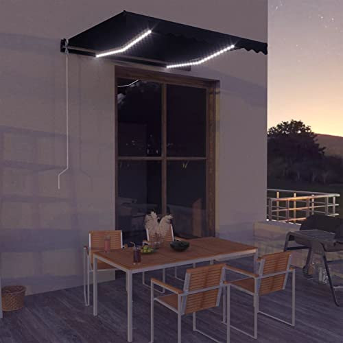 ZEYUAN Toldo retráctil Manual con LED, Toldos Exterior, Toldo De Terraza, Toldo Enrollable Exterior, Toldos Verticales, Toldos para Patio, Gris Antracita 300x250 cm