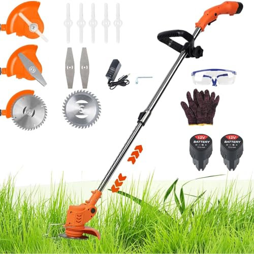 Cordless Grass Trimmer,Electric Weed Wacker with Battery＆Charger Cordless Handle String Trimmer 450w Portable Electric Lawn Trimmer Telescopic Rod Powered Weed Trimmer Brush Cutter for Garden (orange)