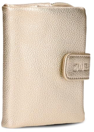 Zwei Damen Geldbörse MW5 weiches Kunstleder (13x10x3cm) Brieftasche aus hochwertigem Kunstleder mit Druckknopf & Reißverschluss, Geldbörse mit Münzfach, 6 Kartenfächern, 1 Scheinfach (Gold)