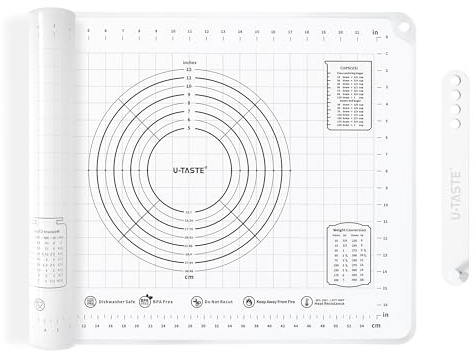 U-Taste 50x70cm Liquid Silicone Pastry Mat, Large Baking Sheet, Transparent | Food Grade Kneading Dough Rolling Non Stick Fondant Utensils with Measurement for Making Pizza, Fondant, Pie Crust