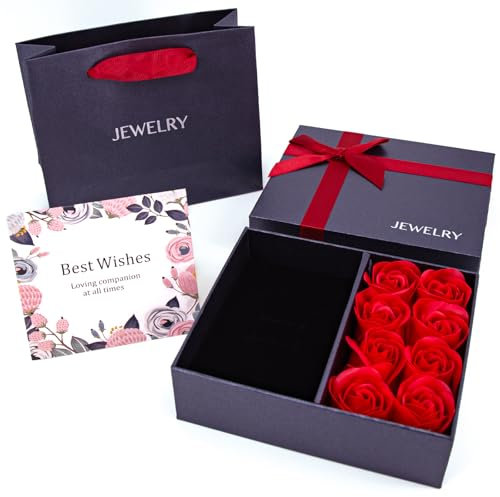 Rose Schmuckbox für Ring, Ohrring, Halskette und Armband - Geschenkbox mit Blume zum Valentinstag und Muttertag (Schwarz)