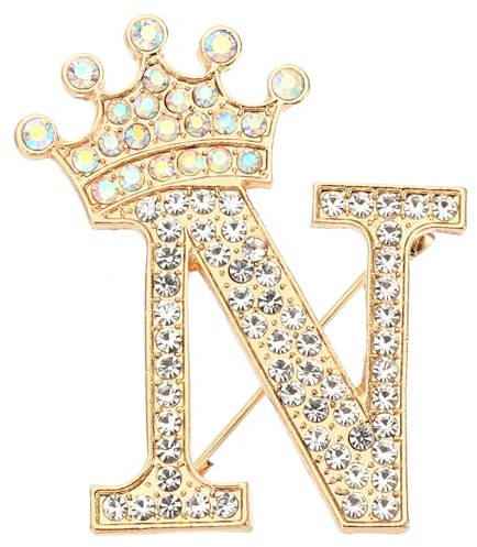 PATIKIL Broche Lettre Broches Couronne Initiale en Strass Tons Dorés | Lettre N pour Femmes Costumes Robe Manteau Vêtements Artisanat